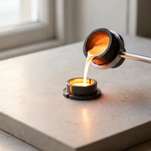 Molten gold pouring into the mold
