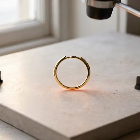 The ring still glowing orange as it cools on the bench